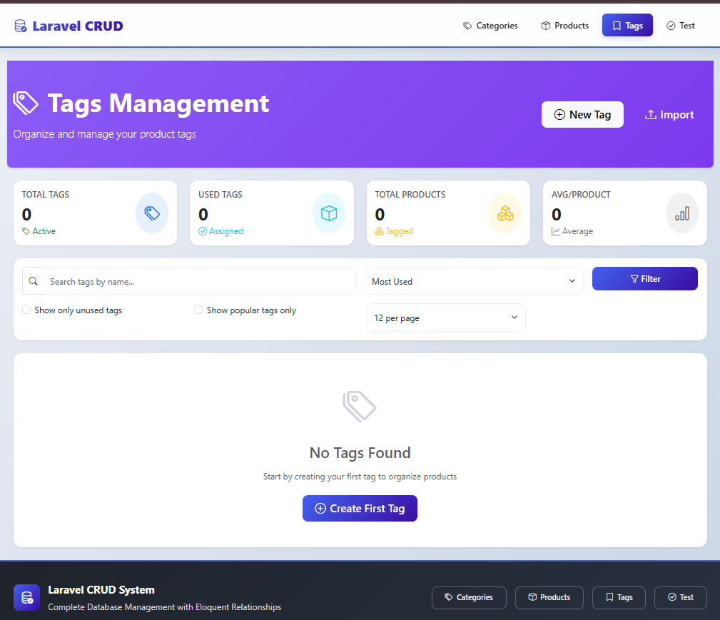 Tags page