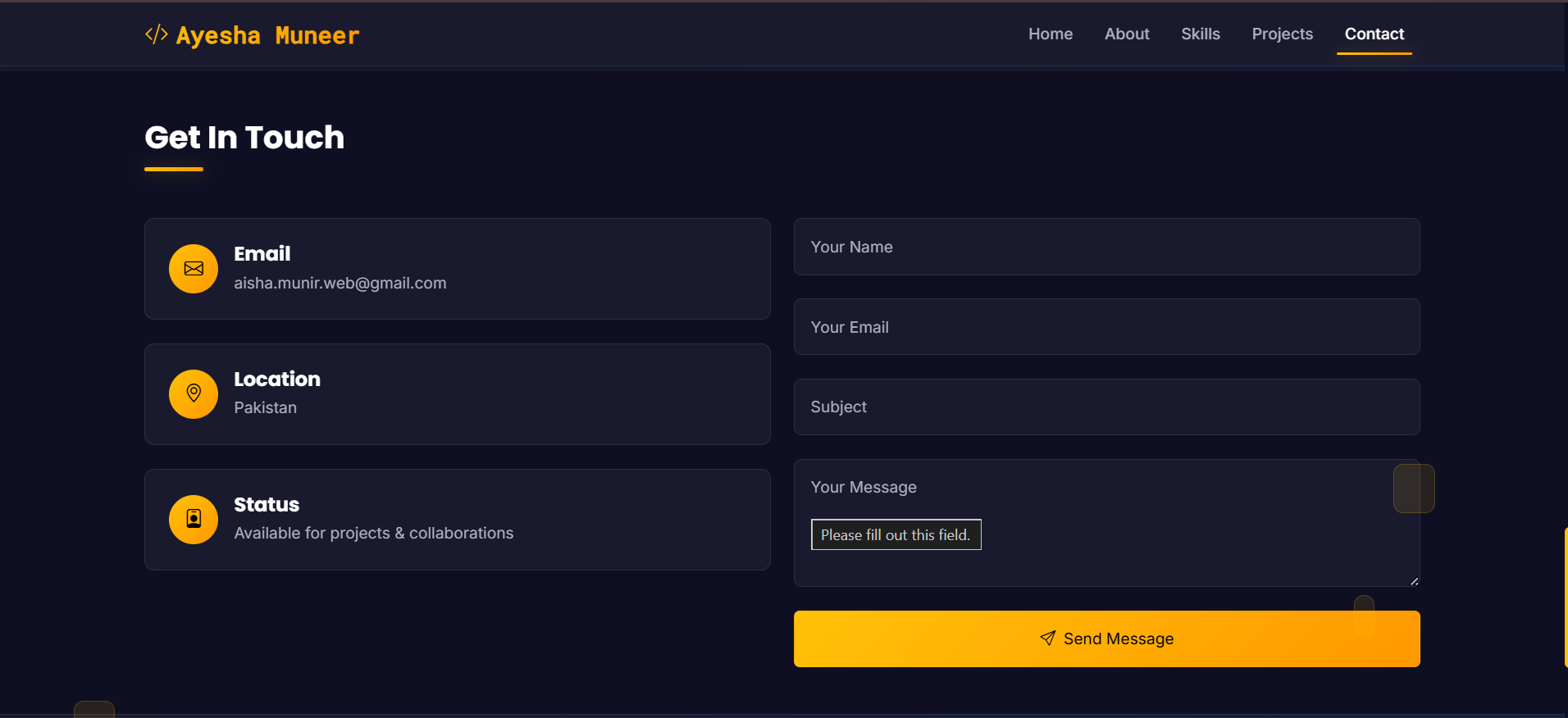 Portfolio Contact Section